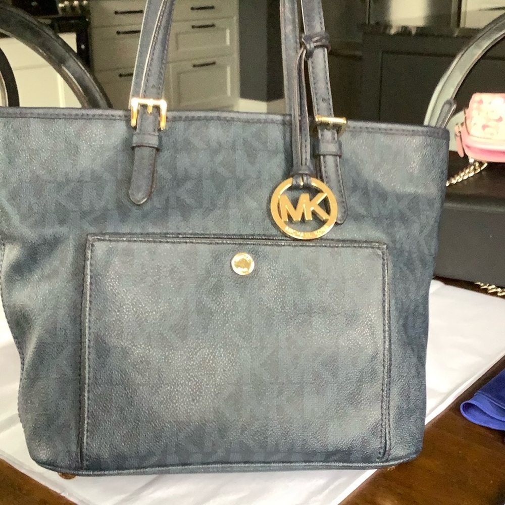 Micheal Kors, Jet Set Baltic Blue,Med Snap Pocket Tote